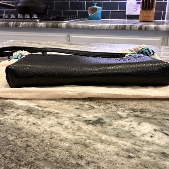 Tory Burch Womens Leather Logo Embellished Flat Small Crossbody Handbag Black - Picture 7 of 12